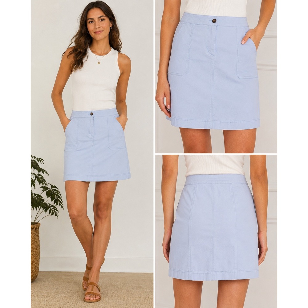 Boden Pale Blue Utility Chino Mini Skirt Size 8 Cotton Patch Pocket Casual